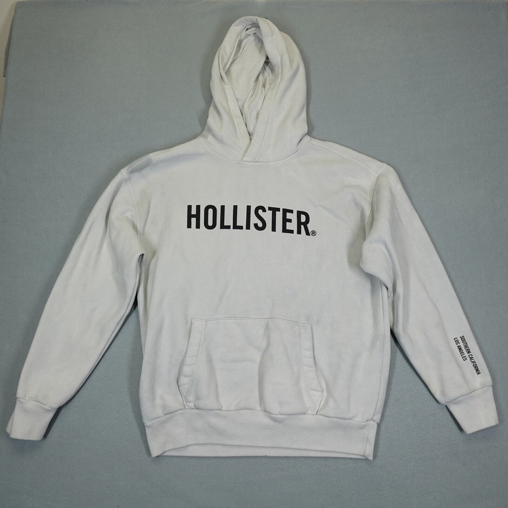 Hollister Hoodie Mens Medium White California Logo Pullover Sweatshirt
